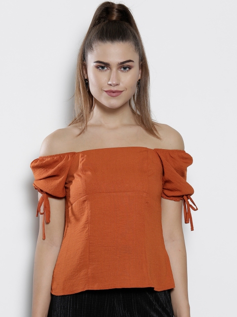 

DOROTHY PERKINS Women Rust Orange Solid Bardot Top