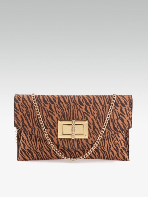 

DOROTHY PERKINS Brown & Black Tiger Print Envelope Clutch