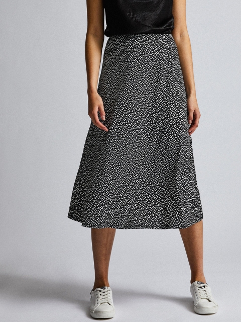 

DOROTHY PERKINS Women Black & Off White Printed Midi A-Line Skirt
