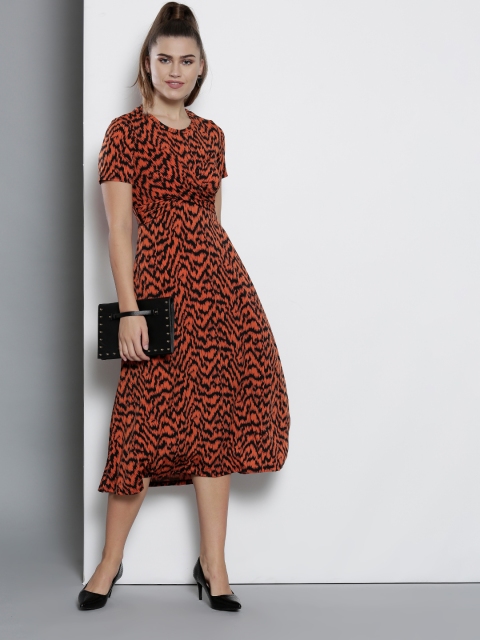 

DOROTHY PERKINS Women Rust Orange & Black Printed A-Line Dress