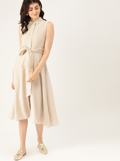 

MANGO Women Beige Solid Maxi Dress