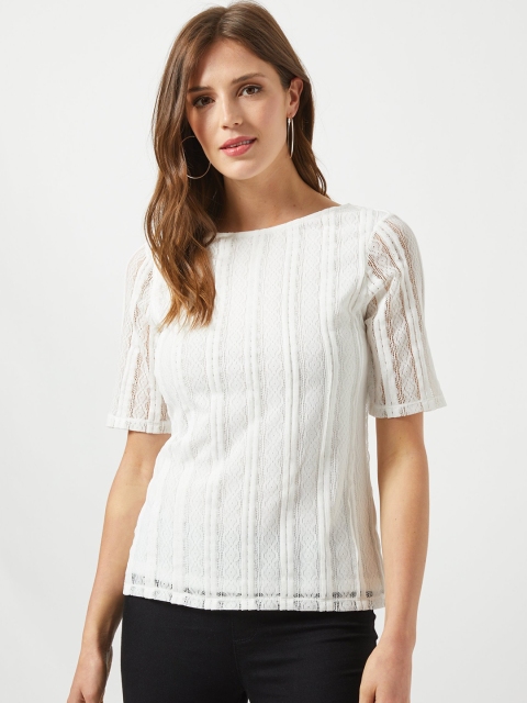 

DOROTHY PERKINS Women White Lace Self-Striped Top