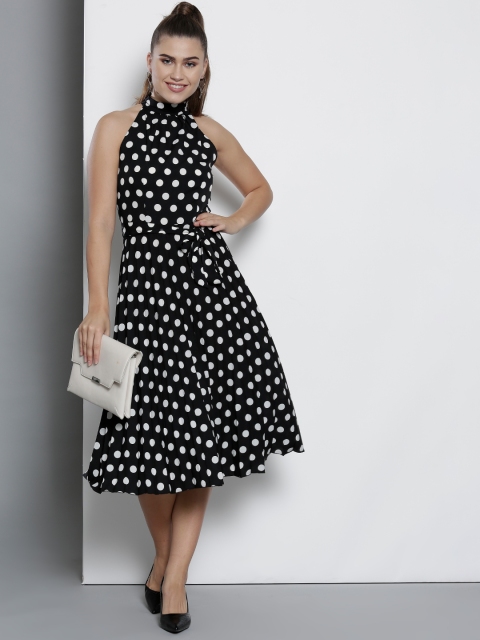 

DOROTHY PERKINS Women Black & White Polka Dot Print Fit & Flare Dress