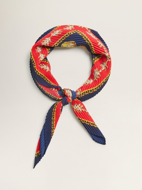 

MANGO Women Red & Blue Accordion Pleat Printed Scarf