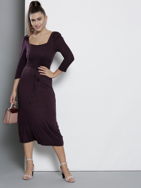 

DOROTHY PERKINS Women Aubergine Solid A-Line Dress, Purple
