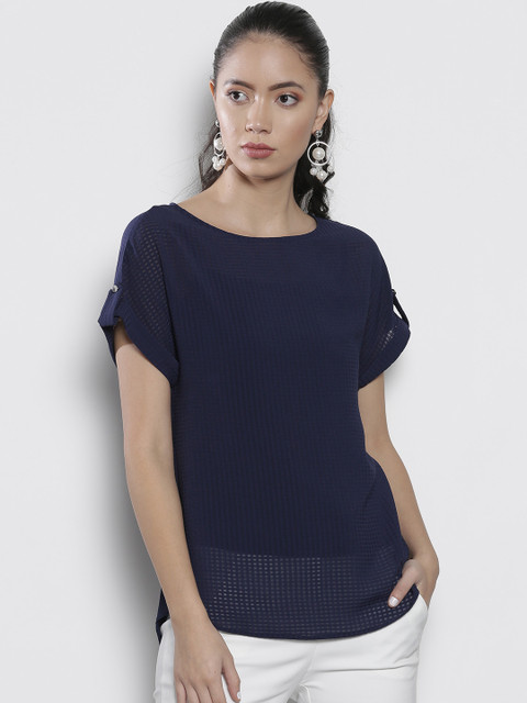 

DOROTHY PERKINS Women Navy Blue Self-Checked Top