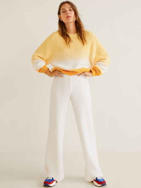 

MANGO Women Yellow & Off-White Dyed Effect Sweater