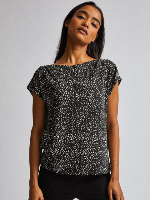 

DOROTHY PERKINS Women Petite Black Animal Printed Top