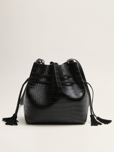 

MANGO Black Croc Pattern Sling Bag