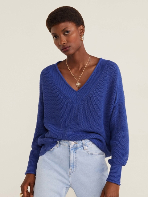 

MANGO Women Blue Self-Striped Sweater