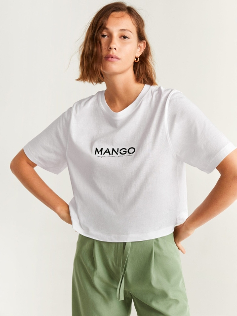 

MANGO Women White Solid Round Neck T-shirt
