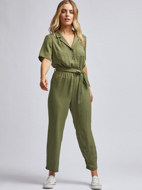 

DOROTHY PERKINS Women Petite Olive Green Solid Basic Jumpsuit