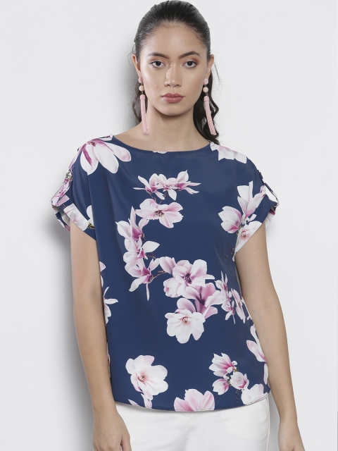 

DOROTHY PERKINS Women Navy Blue & Pink Printed Top