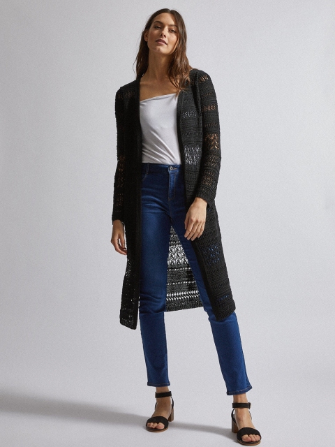 

DOROTHY PERKINS Women Black Open Knit Longline Sweater