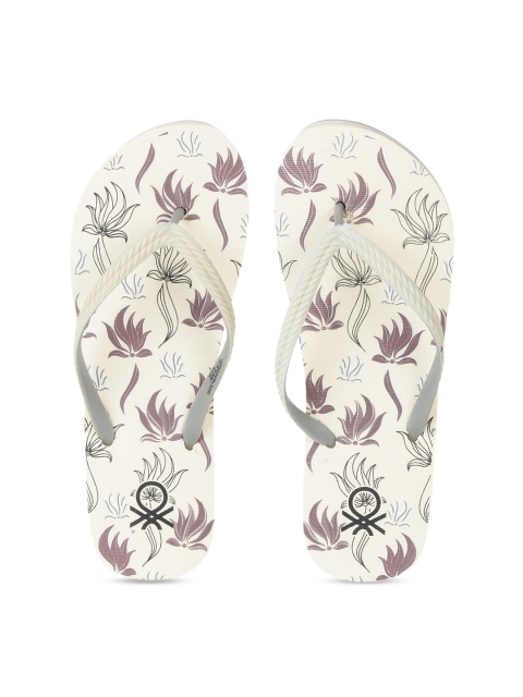 

United Colors of Benetton Women Off-White Printed Thong Flip-Flops