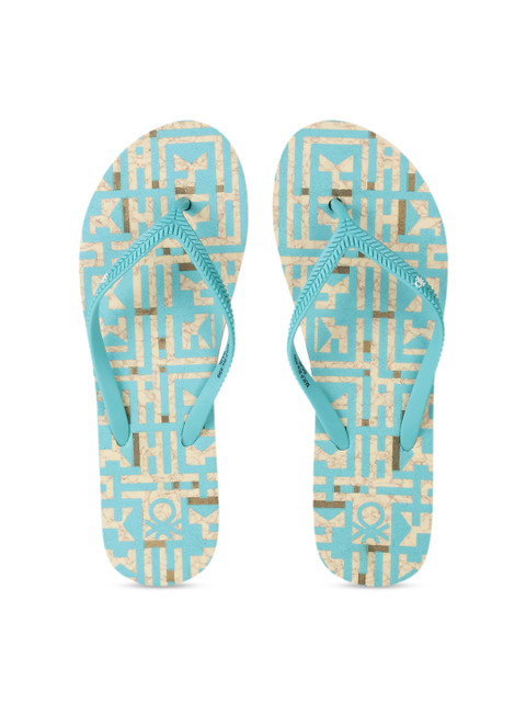 

United Colors of Benetton Women Sea Green Printed Thong Flip-Flops