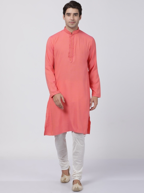 

VASTRAMAY Men Pink Solid Straight Kurta