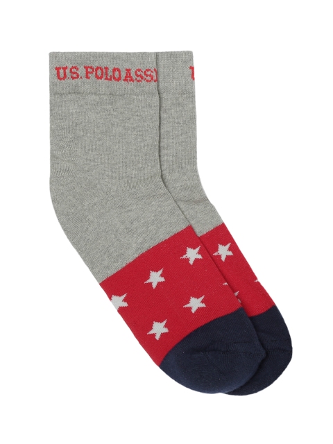 

U.S. Polo Assn. Men Grey & Red Colourblocked Above Ankle Length Socks