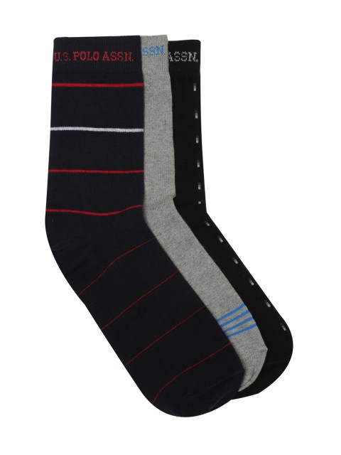 

U.S. Polo Assn. Men Pack of 3 Patterned Calf Length Socks, Black