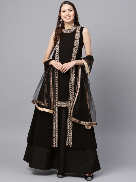 Chhabra 555 Black Solid Made to Measure Lehenga & Jacket Style Choli with Dupatta