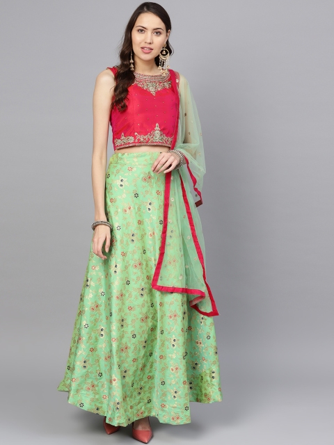 

Chhabra 555 Green & Pink Woven Design Made to Measure Lehenga & Choli with Dupatta