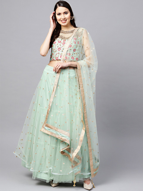 

Chhabra 555 Sea Green & Golden Embellished Made to Measure Lehenga & Choli with Dupatta