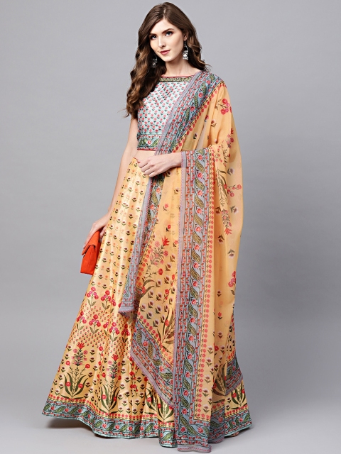 

Chhabra 555 Women Yellow & Grey Printed Made to Measure Lehenga with Choli & Dupatta
