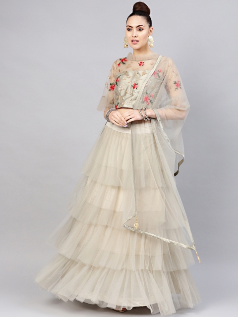 

Chhabra 555 Grey Solid Layered Made to Measure Lehenga & Choli with Dupatta