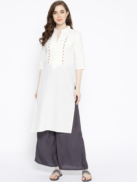 

Vastraa Fusion Women White Solid Straight Kurta