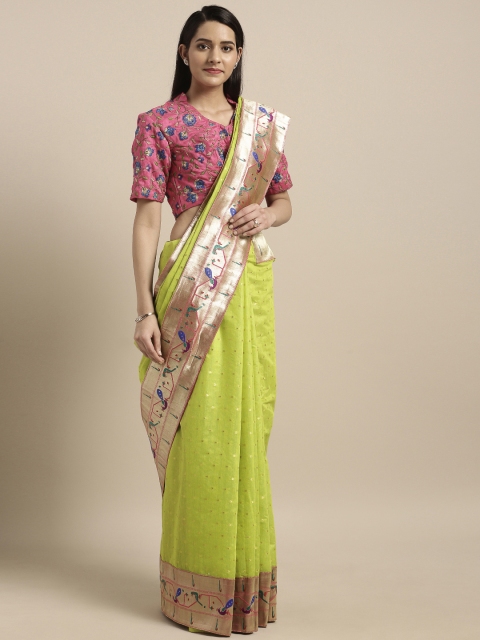 

Varkala Silk Sarees Green & Purple Cotton Blend Woven Design Saree