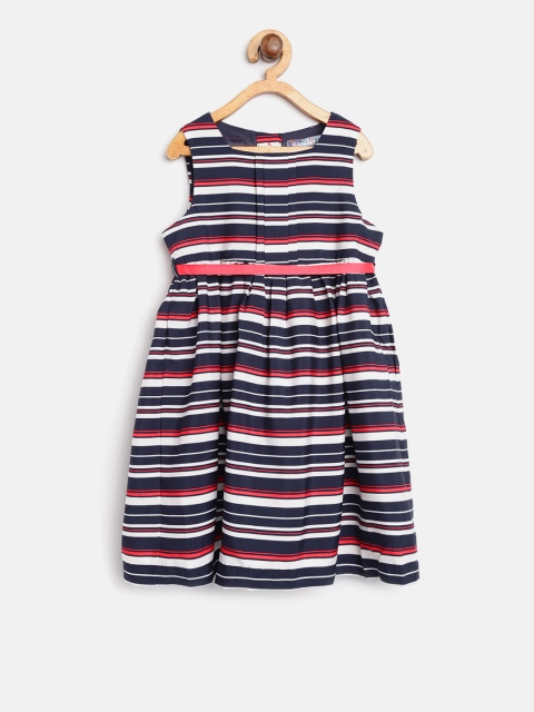 

Nauti Nati Girls Navy Blue & White Candy Striped Fit and Flare Dress
