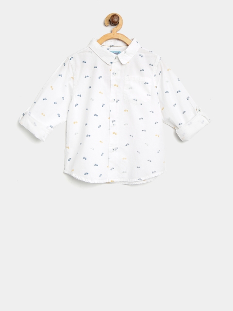 

Nauti Nati Boys White & Blue Regular Fit Printed Casual Shirt