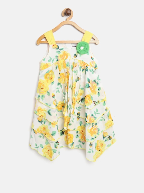 

Nauti Nati Girls White & Yellow Floral Print Layered A-Line Dress