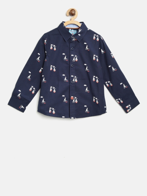

Nauti Nati Boys Navy Blue & White Regular Fit Printed Casual Shirt
