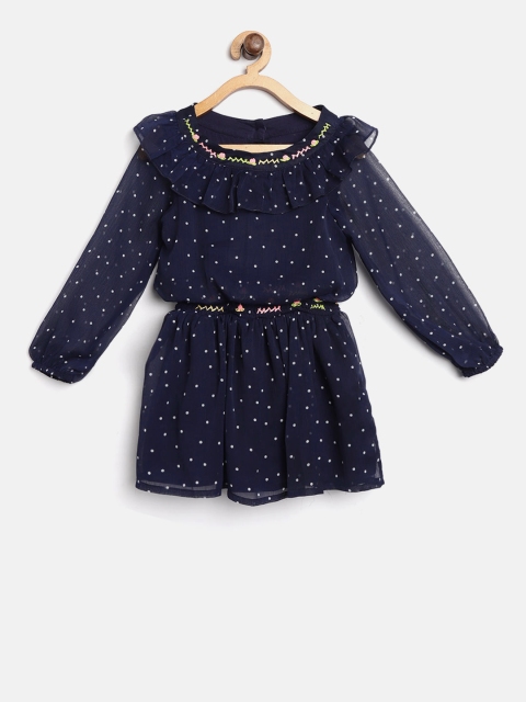 

Nauti Nati Girls Navy Blue & White Printed Blouson Dress