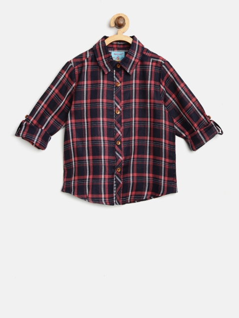 

Nauti Nati Boys Navy Blue & Pink Regular Fit Checked Casual Shirt