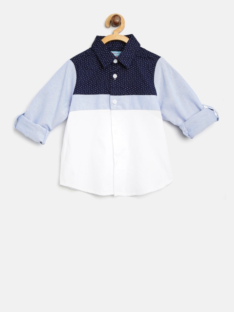 

Nauti Nati Boys White & Blue Regular Fit Colourblocked Casual Shirt