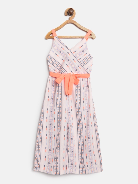 

Nauti Nati Girls Pink & Navy Blue Printed Basic Jumpsuit