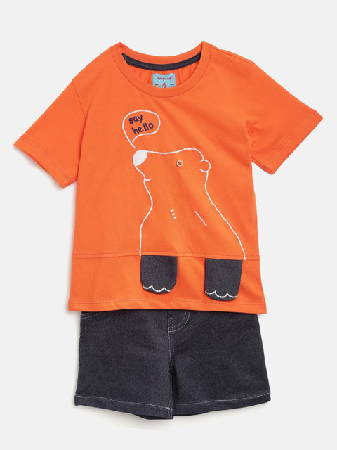 

Nauti Nati Boys Orange & Navy Embroidered T-shirt with Shorts