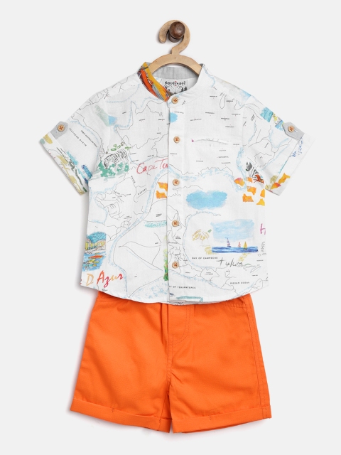 

Nauti Nati Boys White & Orange Printed Shirt with Shorts