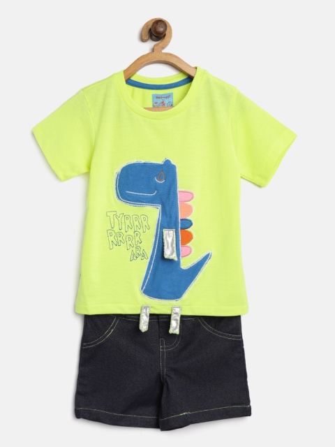 

Nauti Nati Boys Fluorescent Green & Navy Blue Applique Detail T-shirt with Shorts