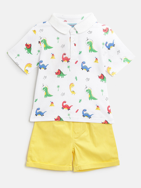

Nauti Nati Boys White & Yellow Printed T-shirt with Shorts