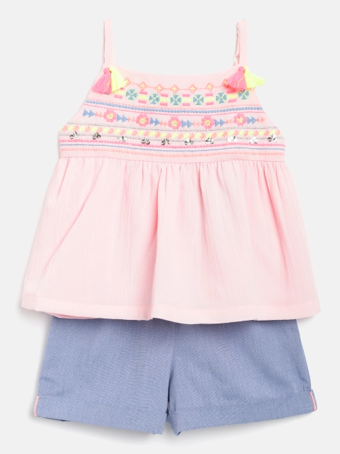 

Nauti Nati Girls Pink & Blue Embroidered Top with Shorts