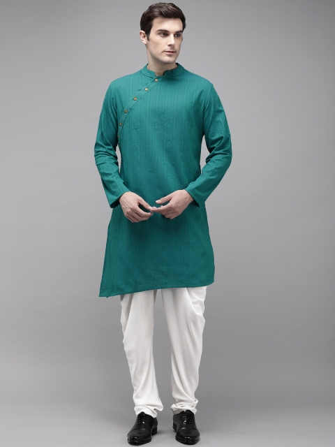 

Anouk Men Teal Green Striped Kurta with Off-White Churidar