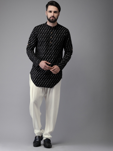 

Anouk Men Black & White Printed Kurta with Pyjamas