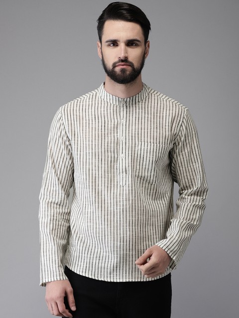 

Anouk Men Off-White & Black Striped Straight Short Kurta