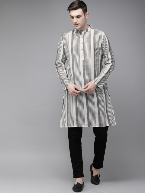 

Anouk Men White & Grey Striped Straight Kurta