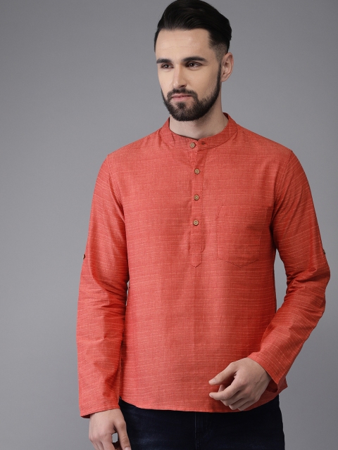 

Anouk Men Rust Red Striped Straight Kurta