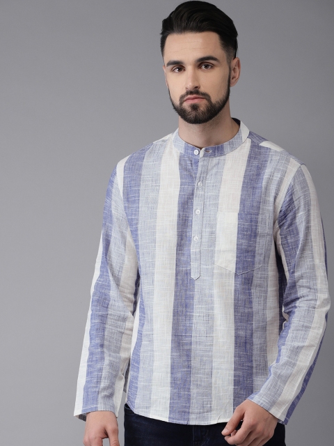 

Anouk Men White & Blue Striped Straight Kurta