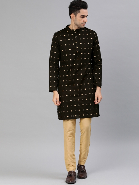 

Anouk Men Black & Beige Printed Kurta with Churidar